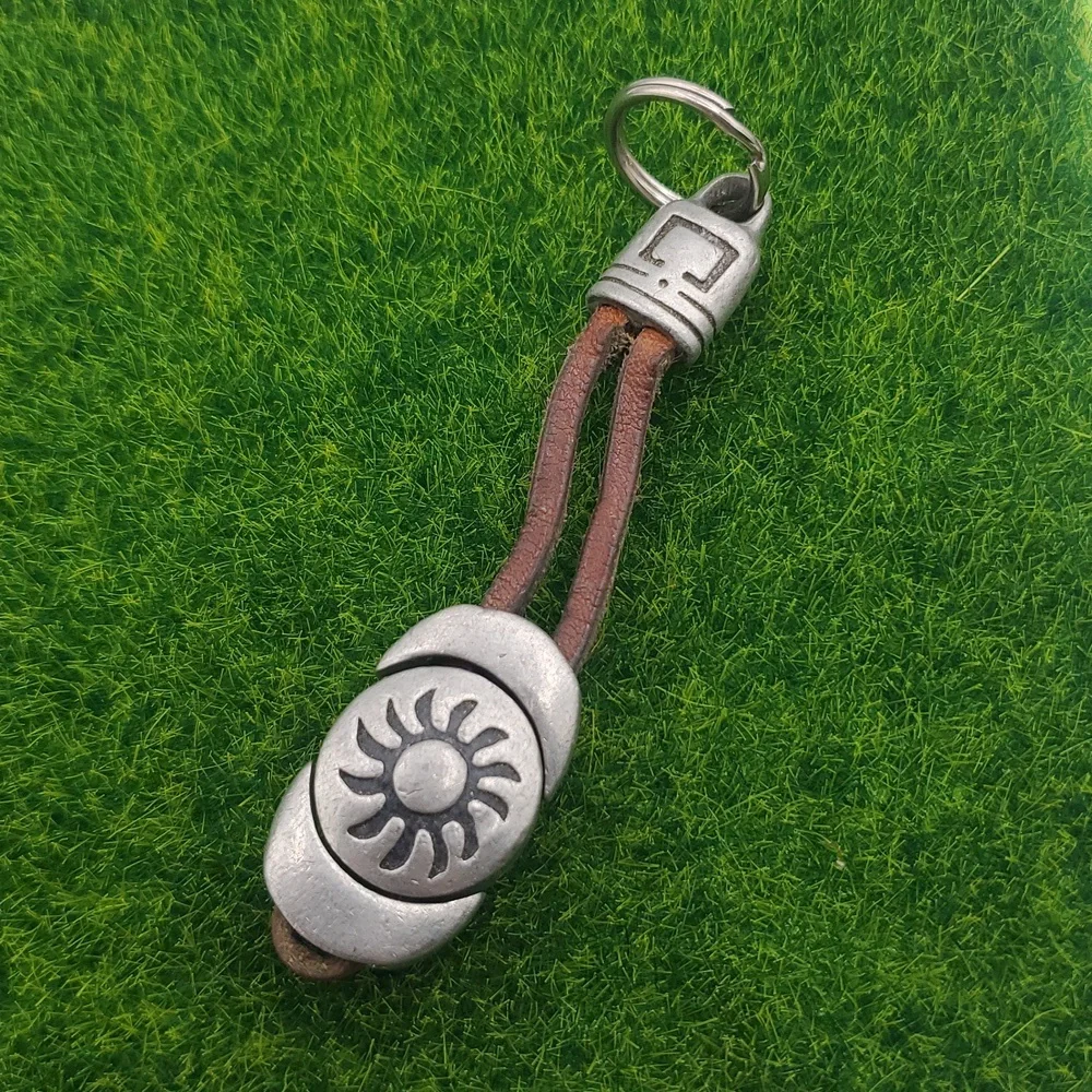 Native American Keychain Tribal Sun Overflow Leather And Silver